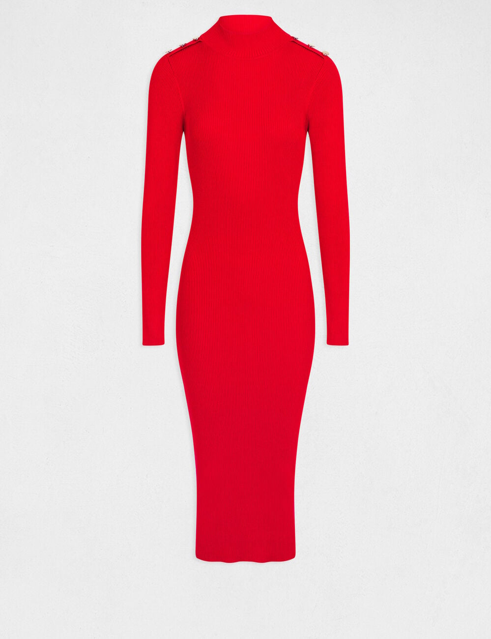 Robe pull longue ajust&eacute;e dos ouvert rouge moyen femme