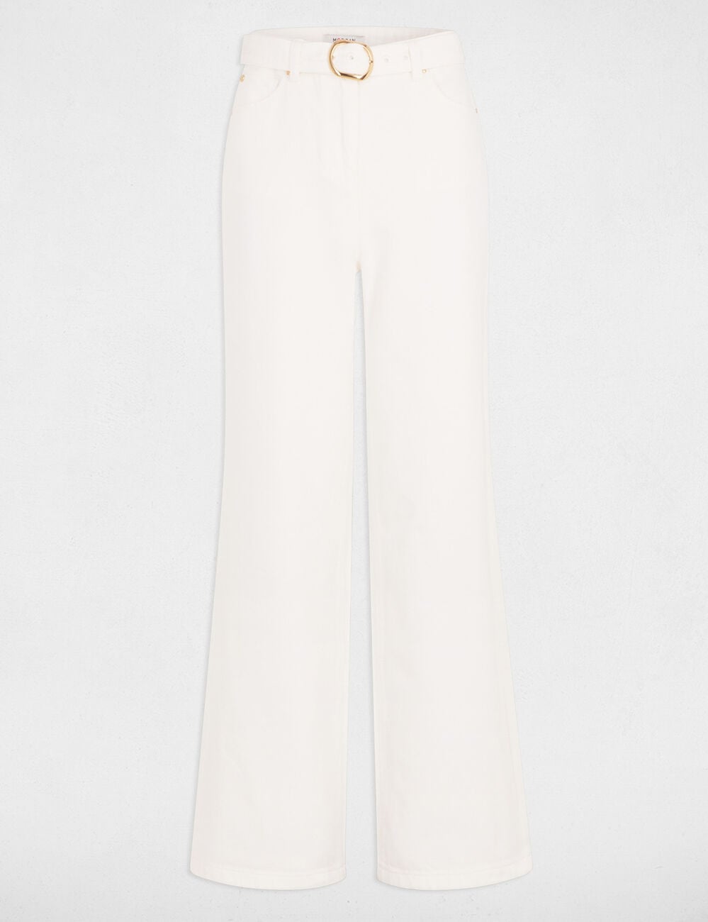 Jeans jambe large ceintur&eacute; blanc femme