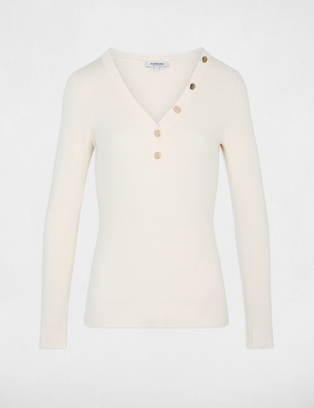 Pull col v ajust&eacute; ivoire femme