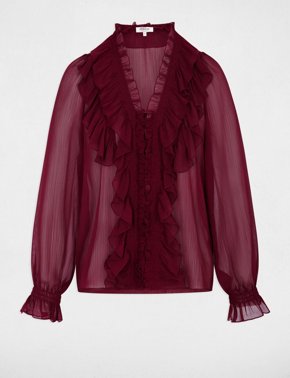 Chemise fluide col v bordeaux femme