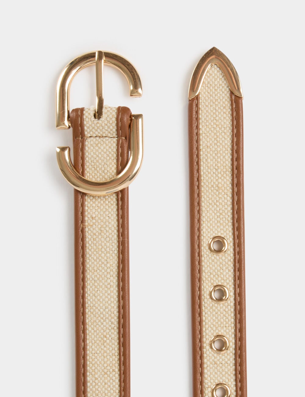 Ceinture fine bicolore beige femme