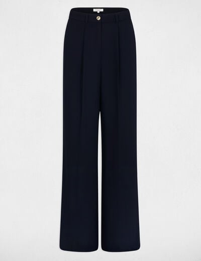 Pantalon slim taille haute bleu marine femme