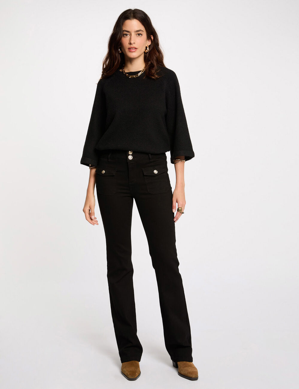 Jeans bootcut poches &agrave; rabat noir femme