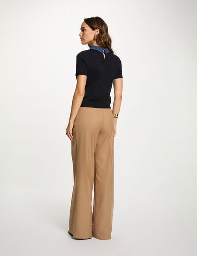 Pull col &agrave; revers bleu marine femme