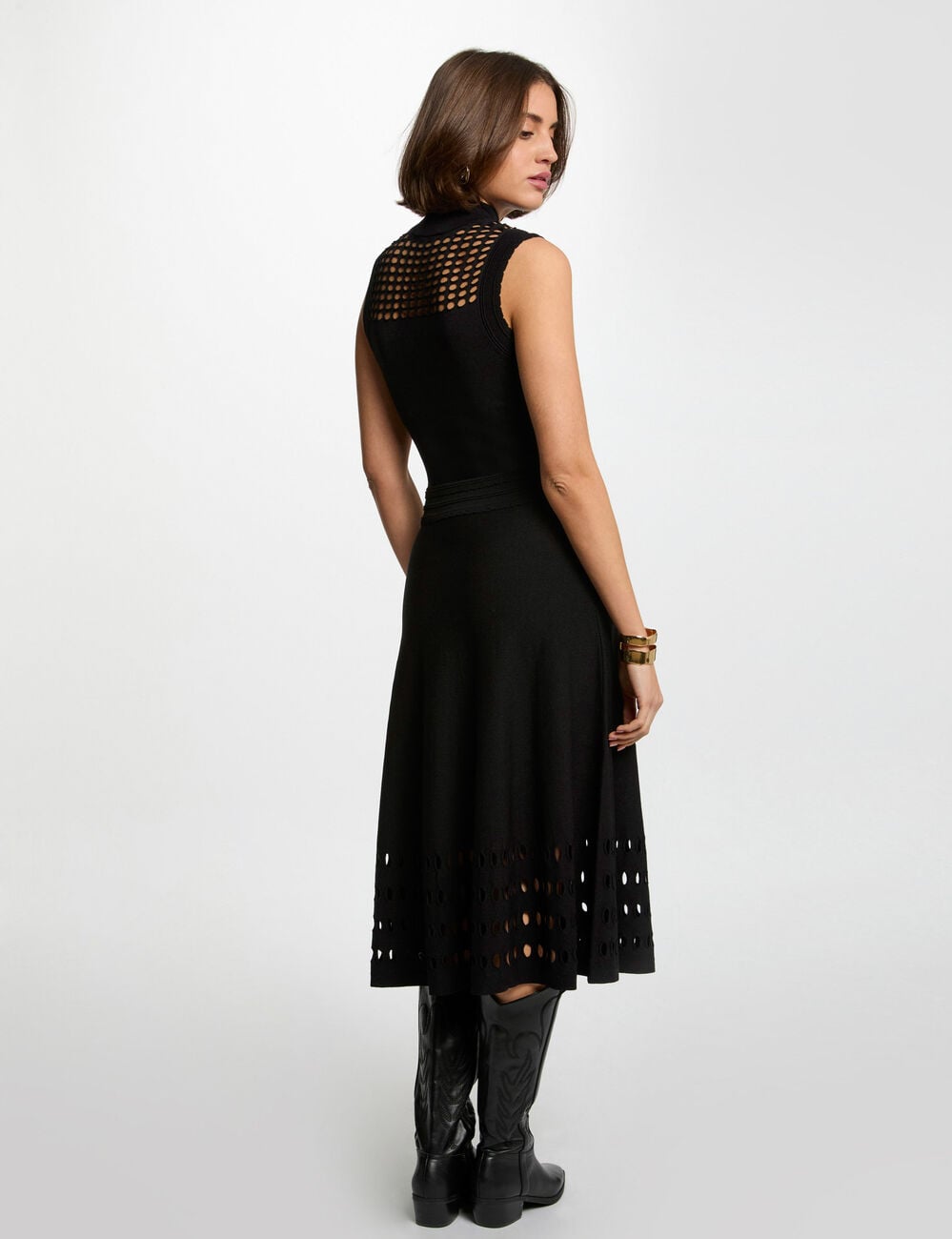 Robe tricot longue ajust&eacute;e noir femme