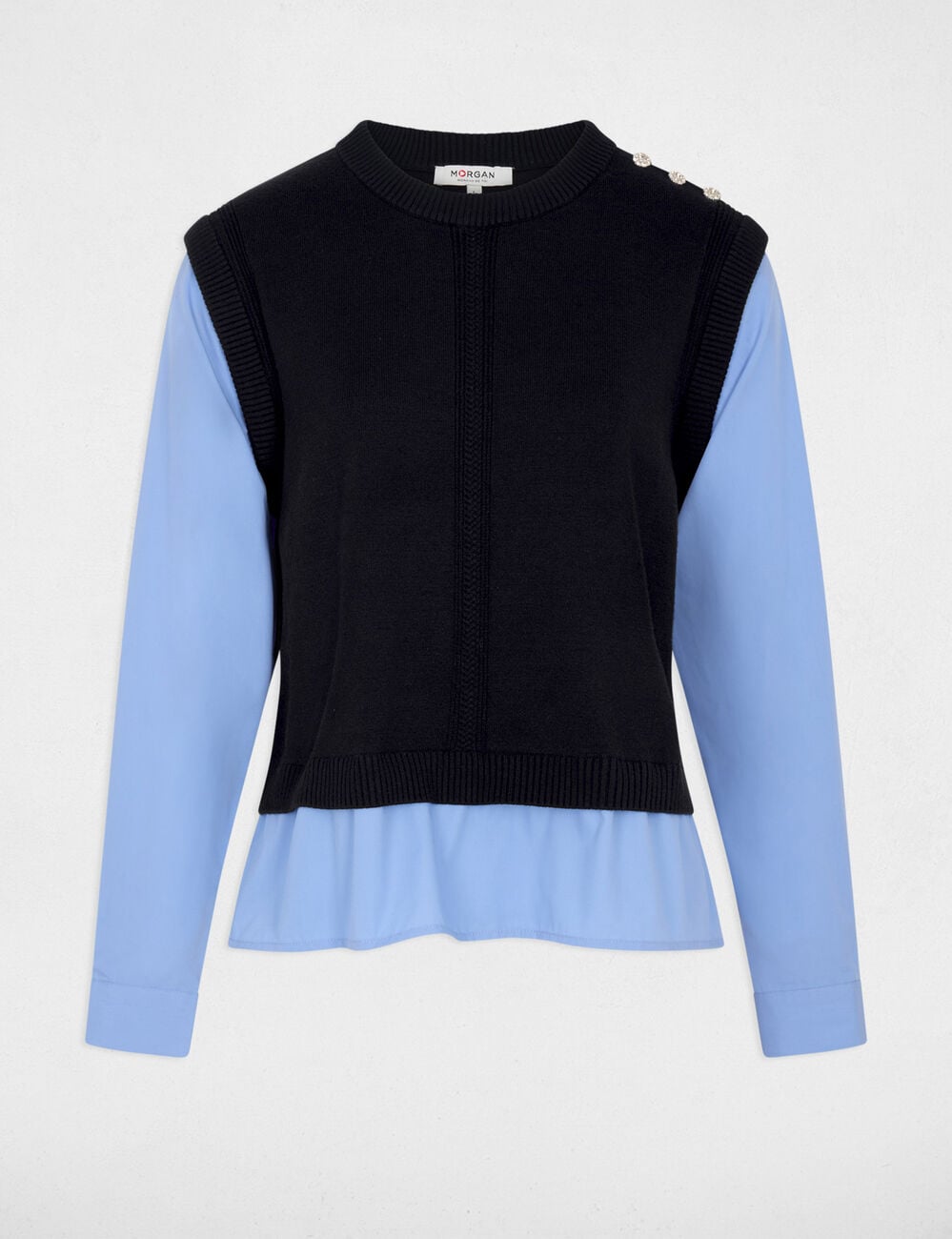 Pull ajust&eacute; col &agrave; revers bleu marine femme