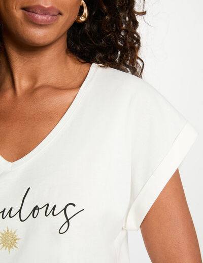 T-shirt col v manches courtes blanc femme