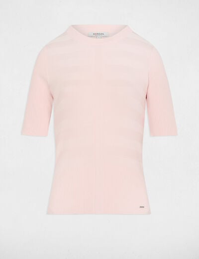 Pull col rond manches courtes rose clair femme