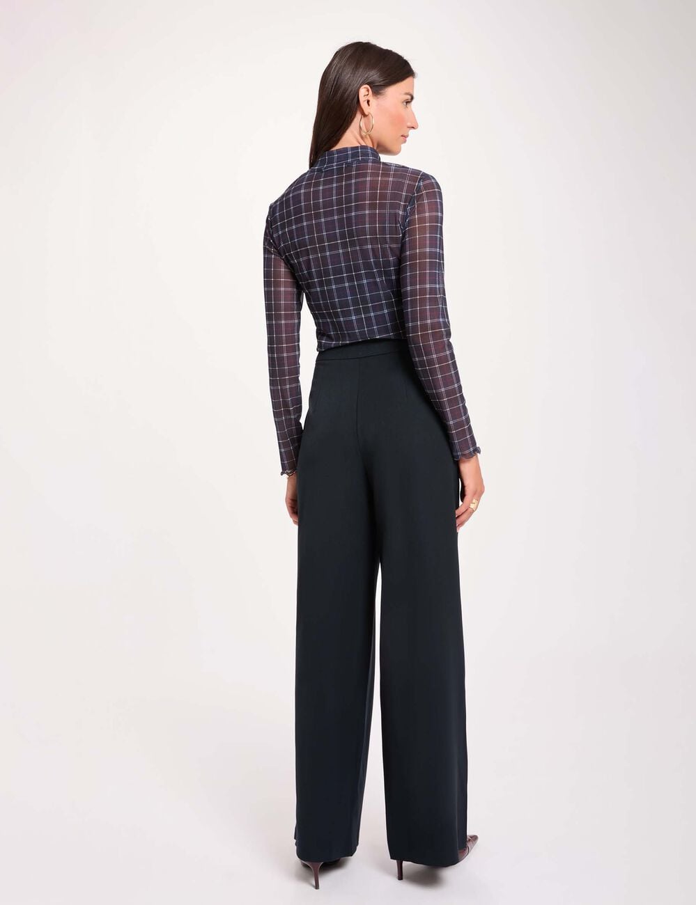 Pantalon large &agrave; plis bleu marine femme