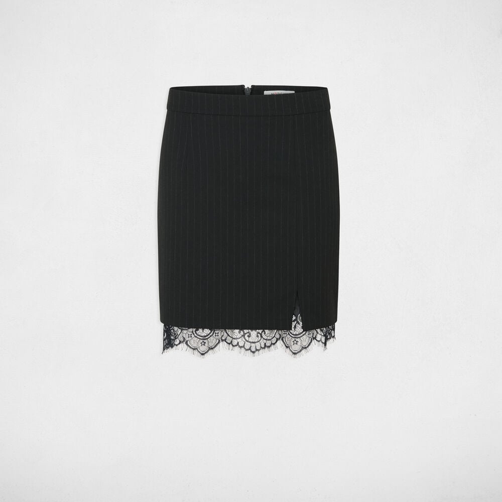 Jupe dentelle ray&eacute;e noir femme