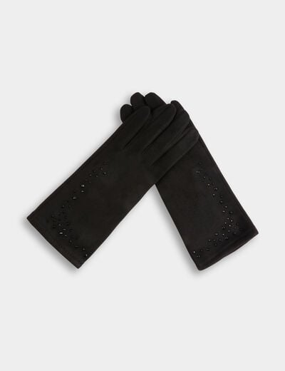 Gants su&eacute;dine strass noir femme