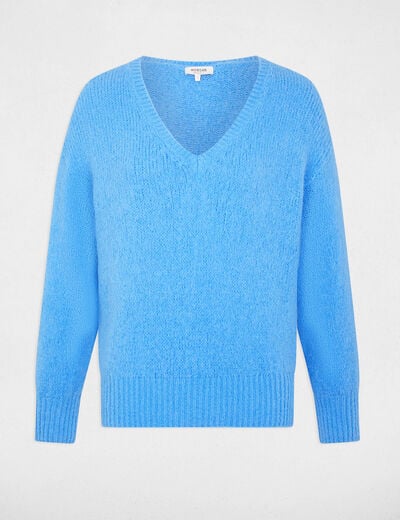 Pull col v manches longues bleu femme