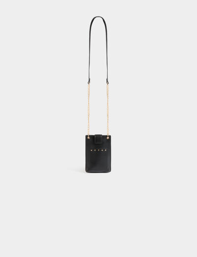 Pochette t&eacute;l&eacute;phone &agrave; clous noir femme