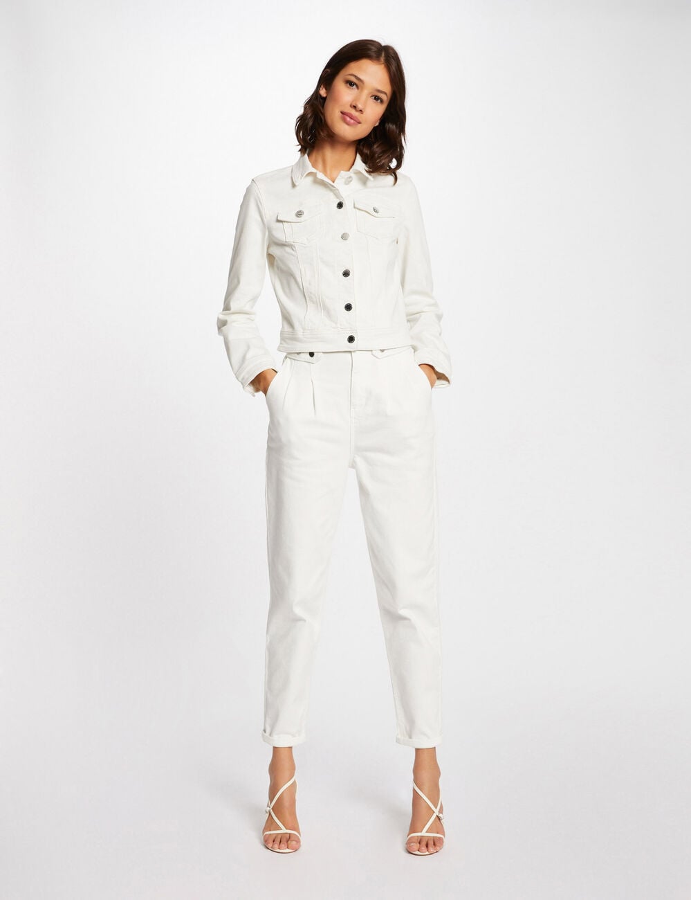Veste droite boutonn&eacute;e en jean ivoire femme