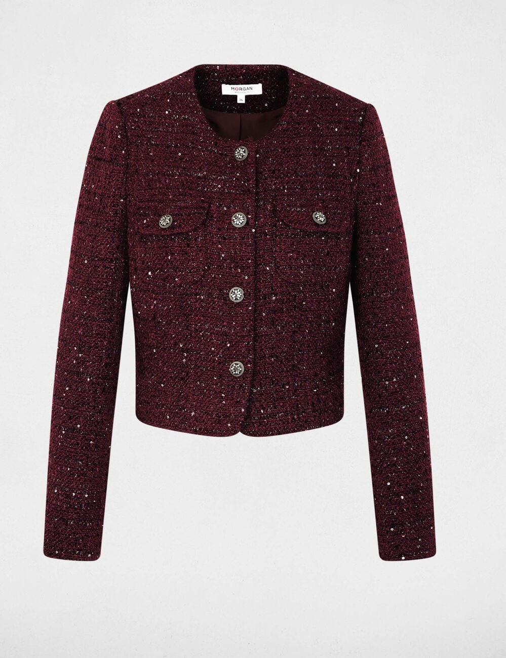 Veste ajust&eacute;e col rond prune femme