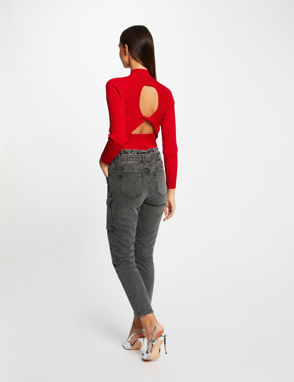 Jeans cargo slim 7/8&egrave;me gris moyen femme
