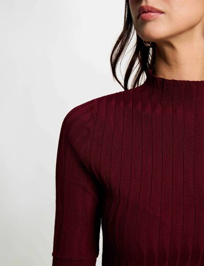 Pull cintr&eacute; col montant bordeaux femme