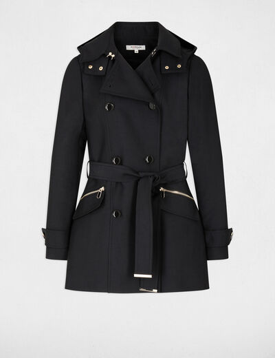 Trench cintr&eacute; ceintur&eacute; &agrave; capuche noir femme