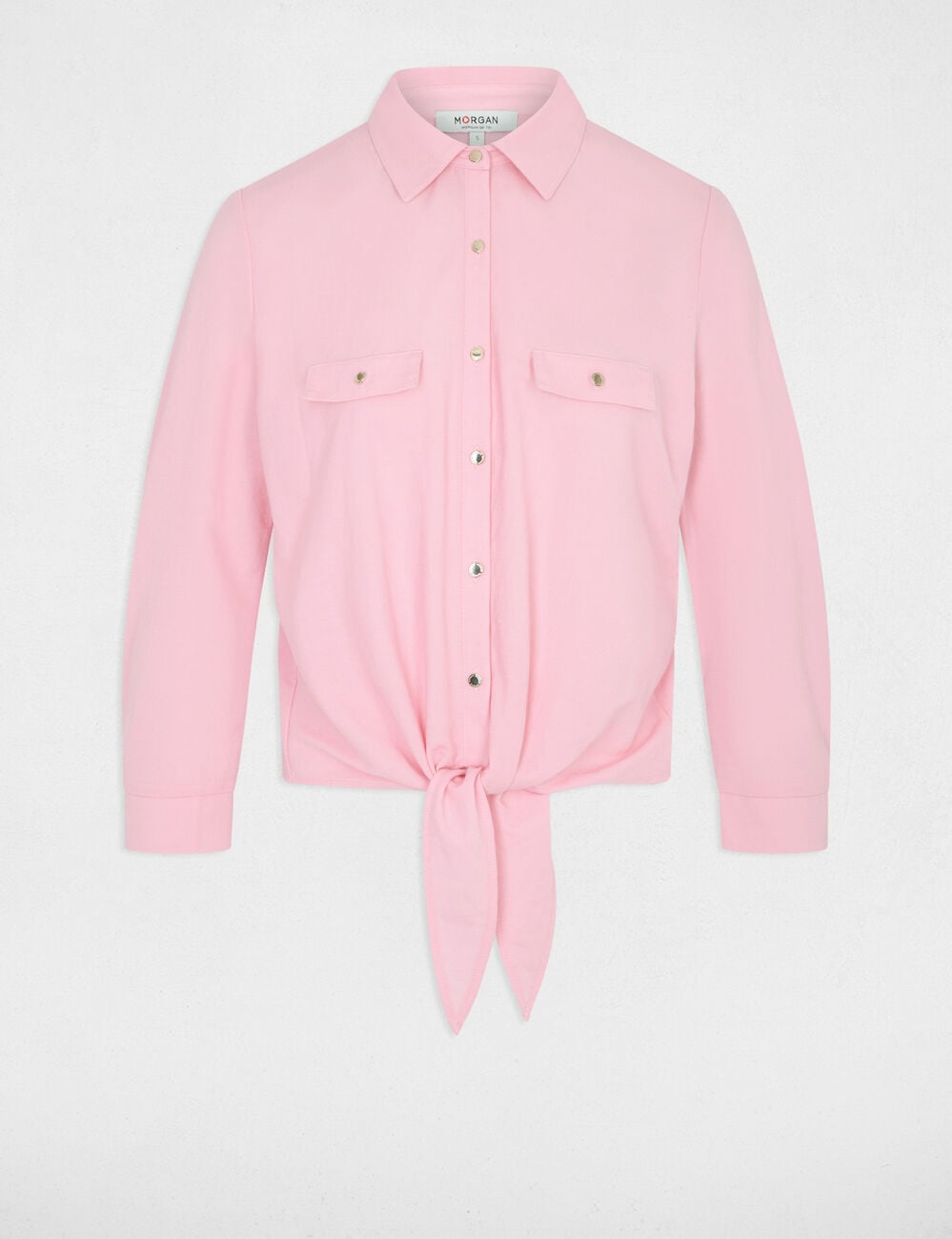 Chemise nou&eacute;e col &agrave; revers rose pastel femme