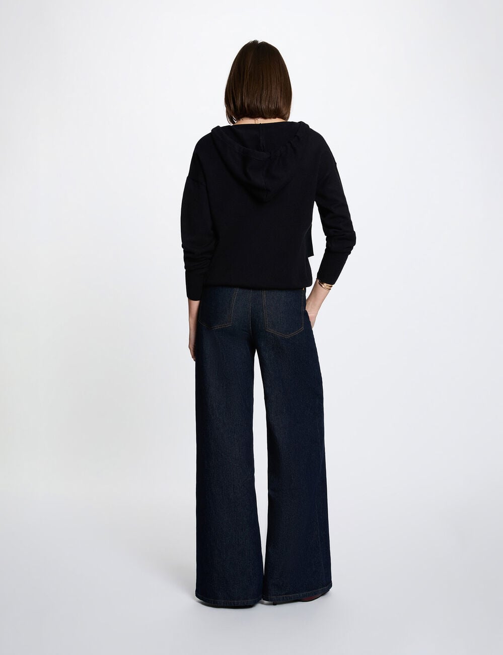 Pull &agrave; capuche bleu marine femme