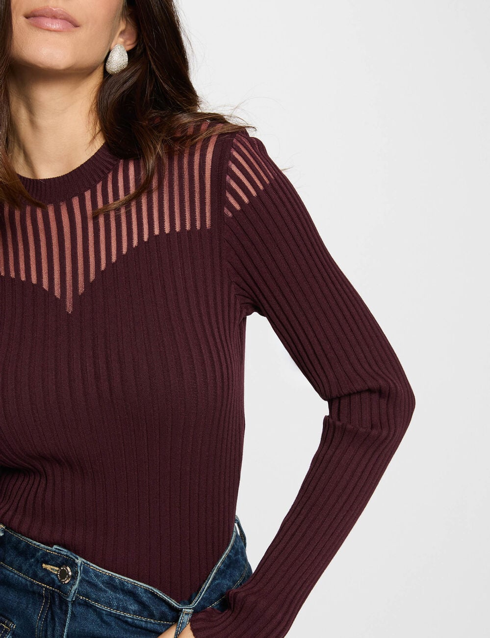 Pull manches longues prune femme