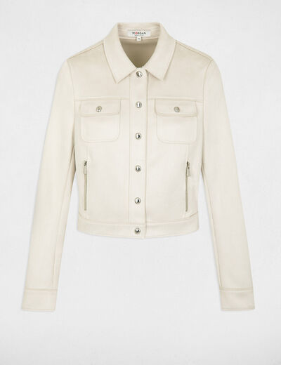 Blouson su&eacute;dine boutonn&eacute; ecru femme