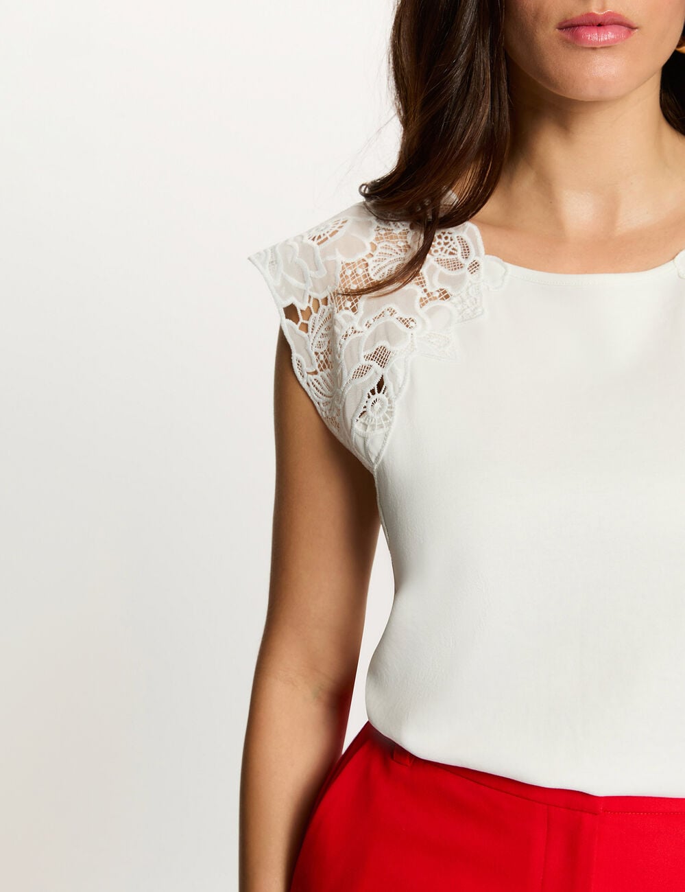 Top sans manches dentelle blanc femme