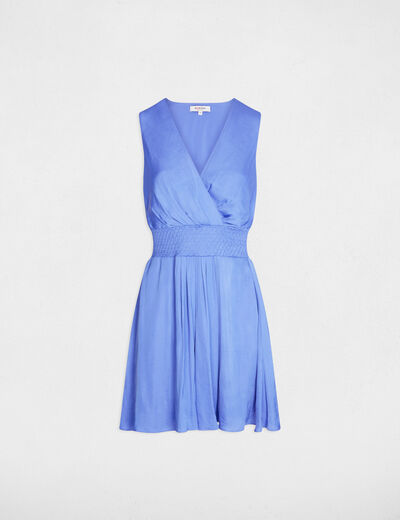 Robe courte droite fluide bleu lavande femme