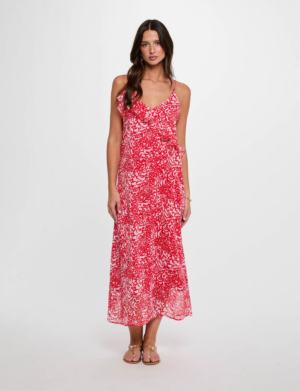 Robe longue col v multicolore femme