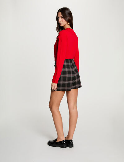 Pull col &agrave; revers rouge femme