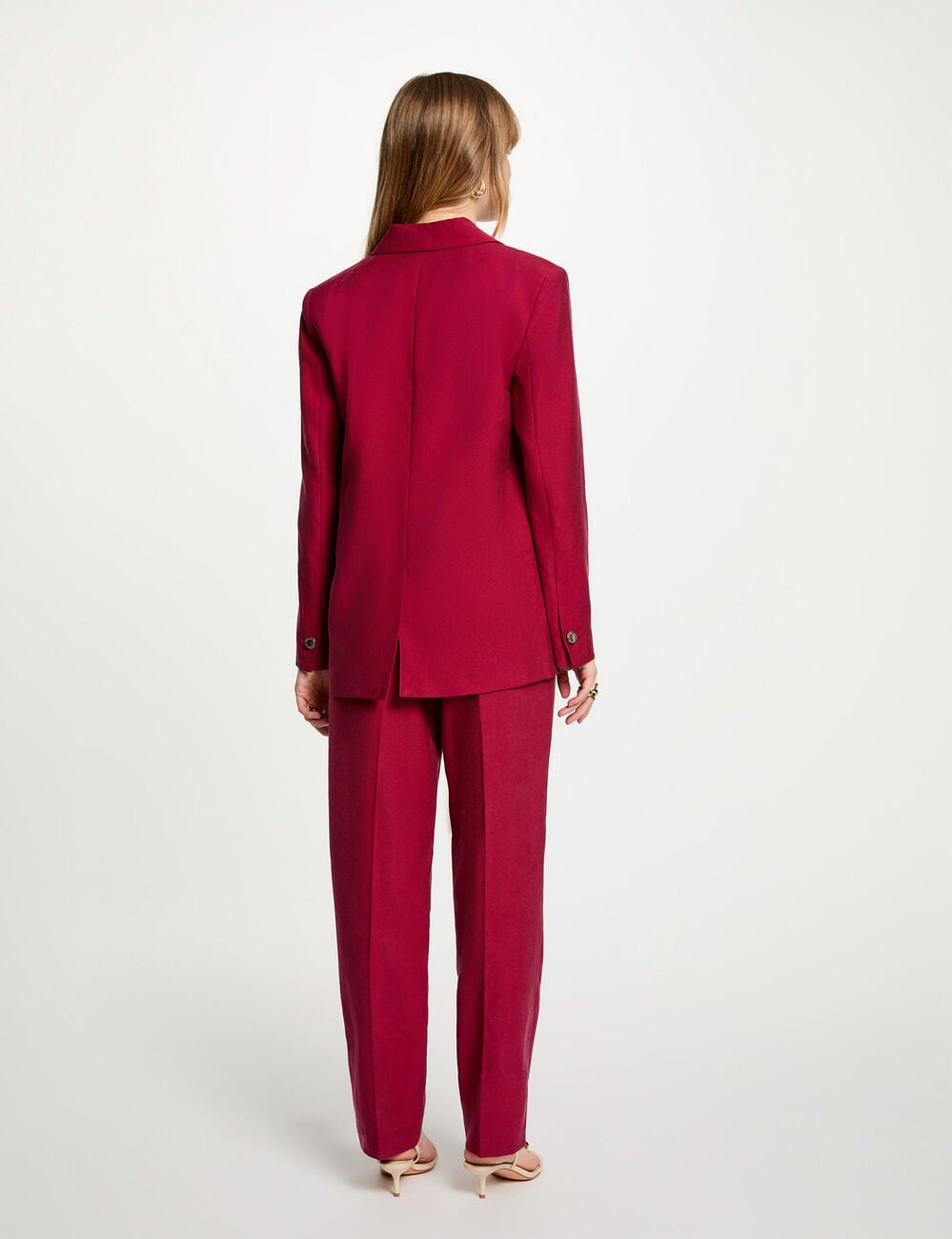 Pantalon taille haute bordeaux femme