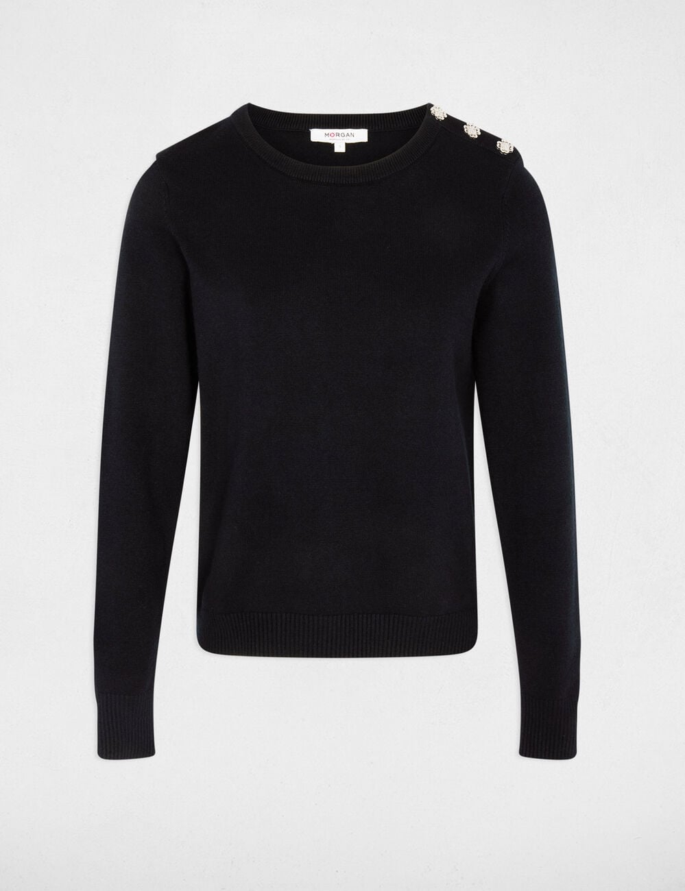Pull col rond boutons bleu marine femme
