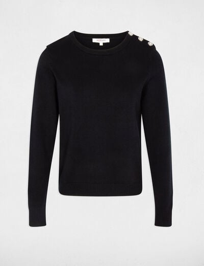 Pull col rond boutons bleu marine femme
