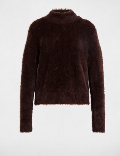 Pull court ajust&eacute; marron fonc&eacute; femme