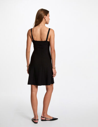 Robe tricot courte trap&egrave;ze noir femme
