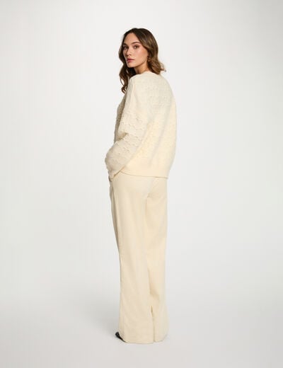 Pull col rond fantaisie ivoire femme