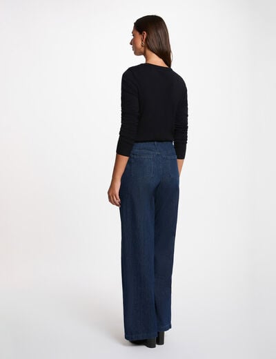 Pull col rond boutons bleu marine femme