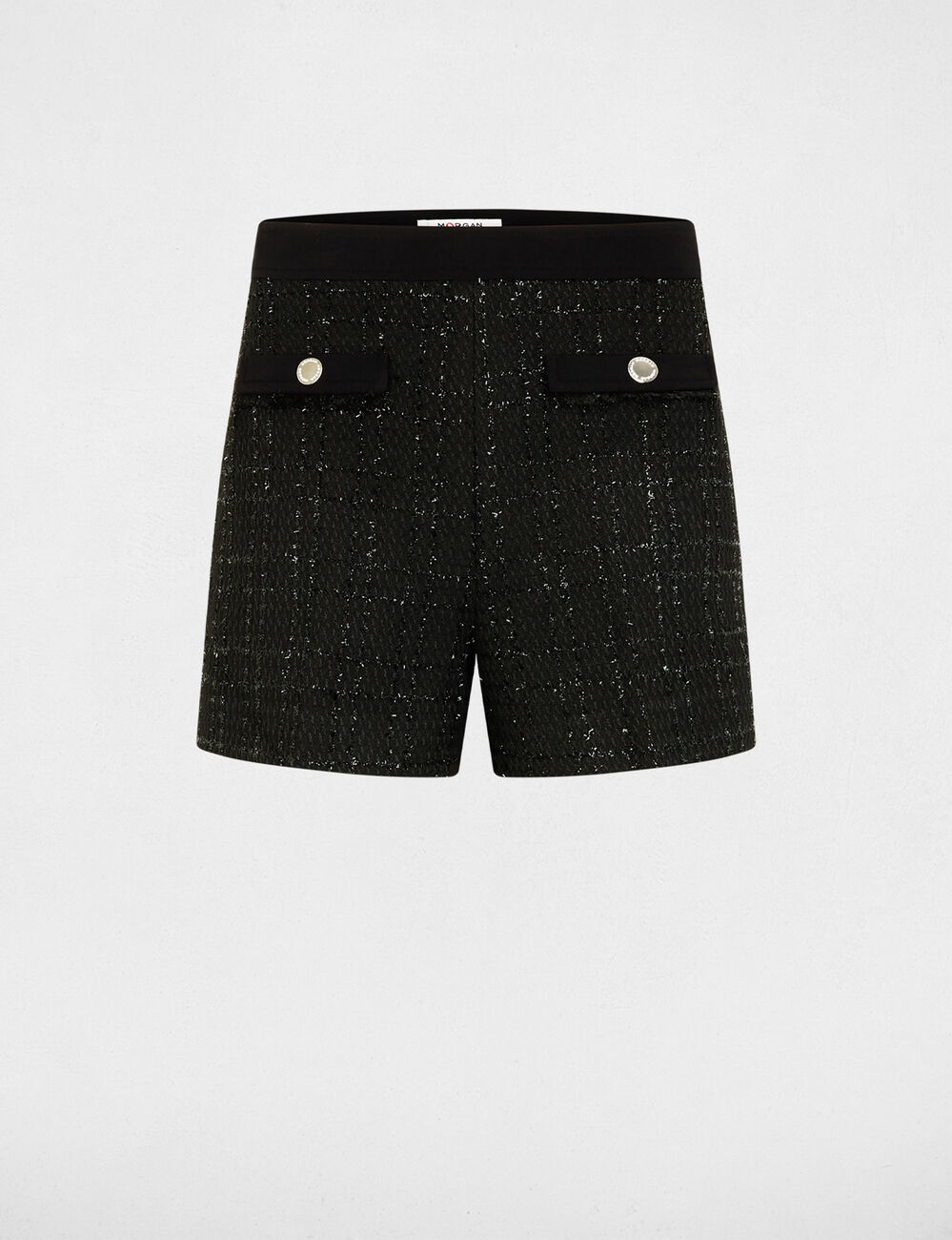 Short slim tweed noir femme