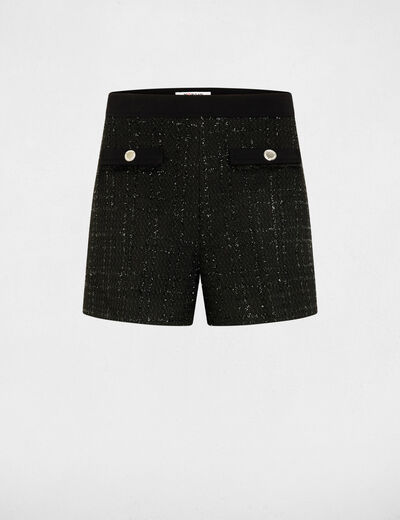 Short slim tweed noir femme