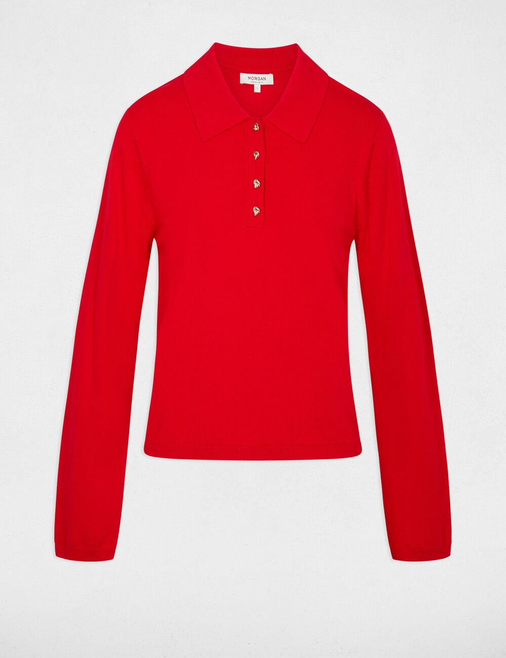Pull col &agrave; revers rouge femme