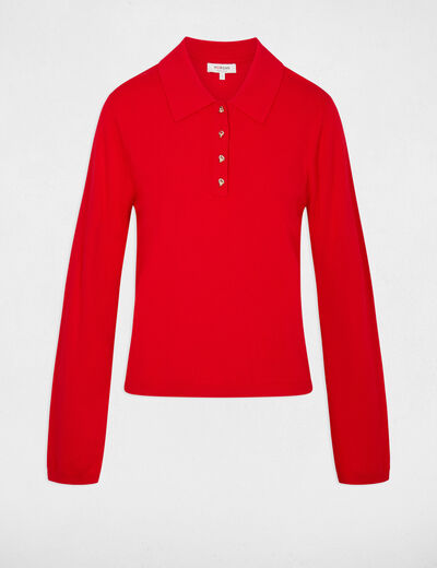 Pull col &agrave; revers rouge femme