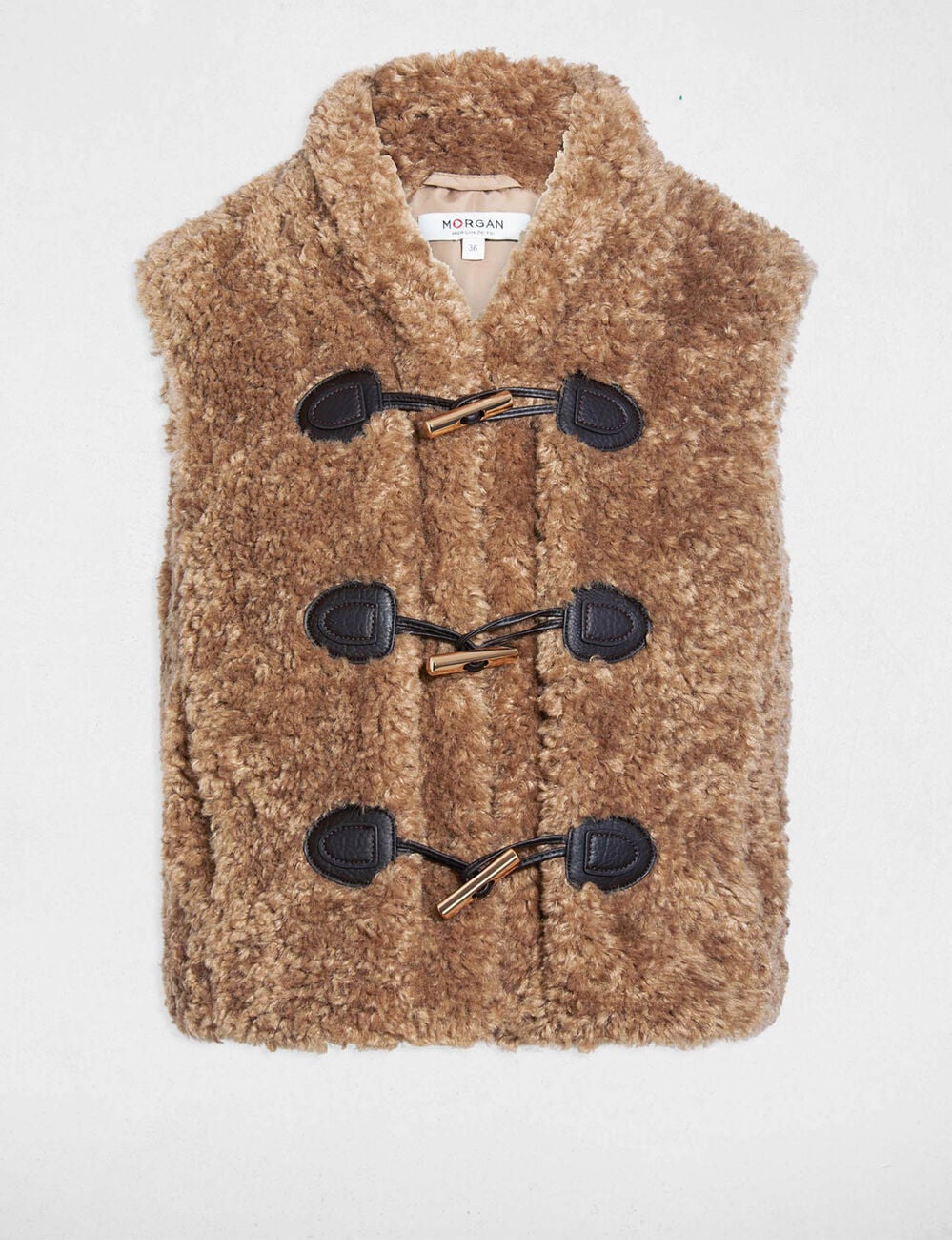 Gilet sans manches col ch&acirc;le marron femme