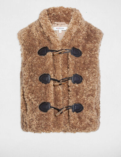 Gilet sans manches col ch&acirc;le marron femme