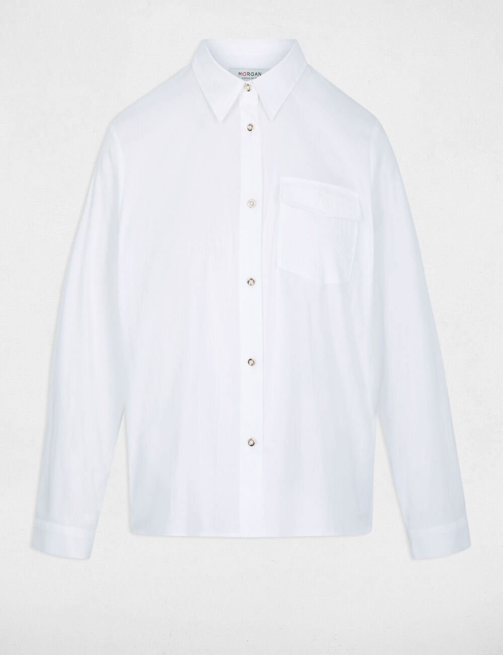 Chemise broderie col &agrave; revers blanc femme