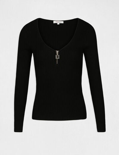 Pull manches longues avec d&eacute;tail zipp&eacute; noir femme