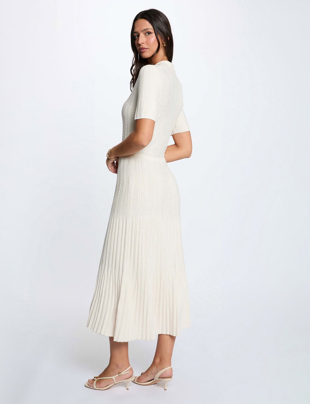 Robe tricot col &agrave; revers ivoire femme