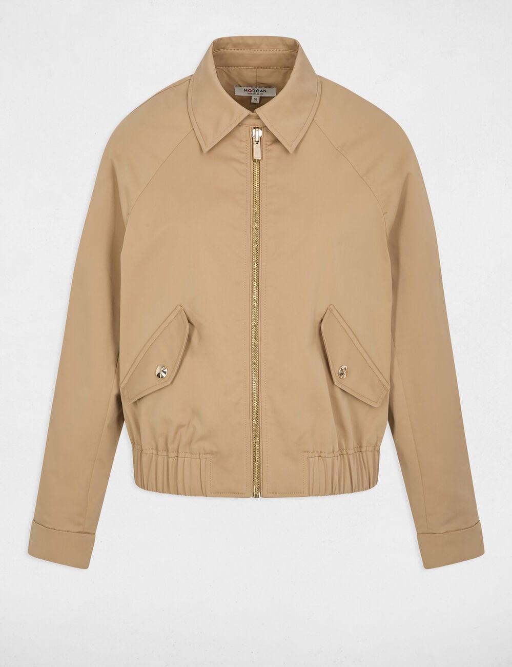 Blouson court col ouvert beige femme