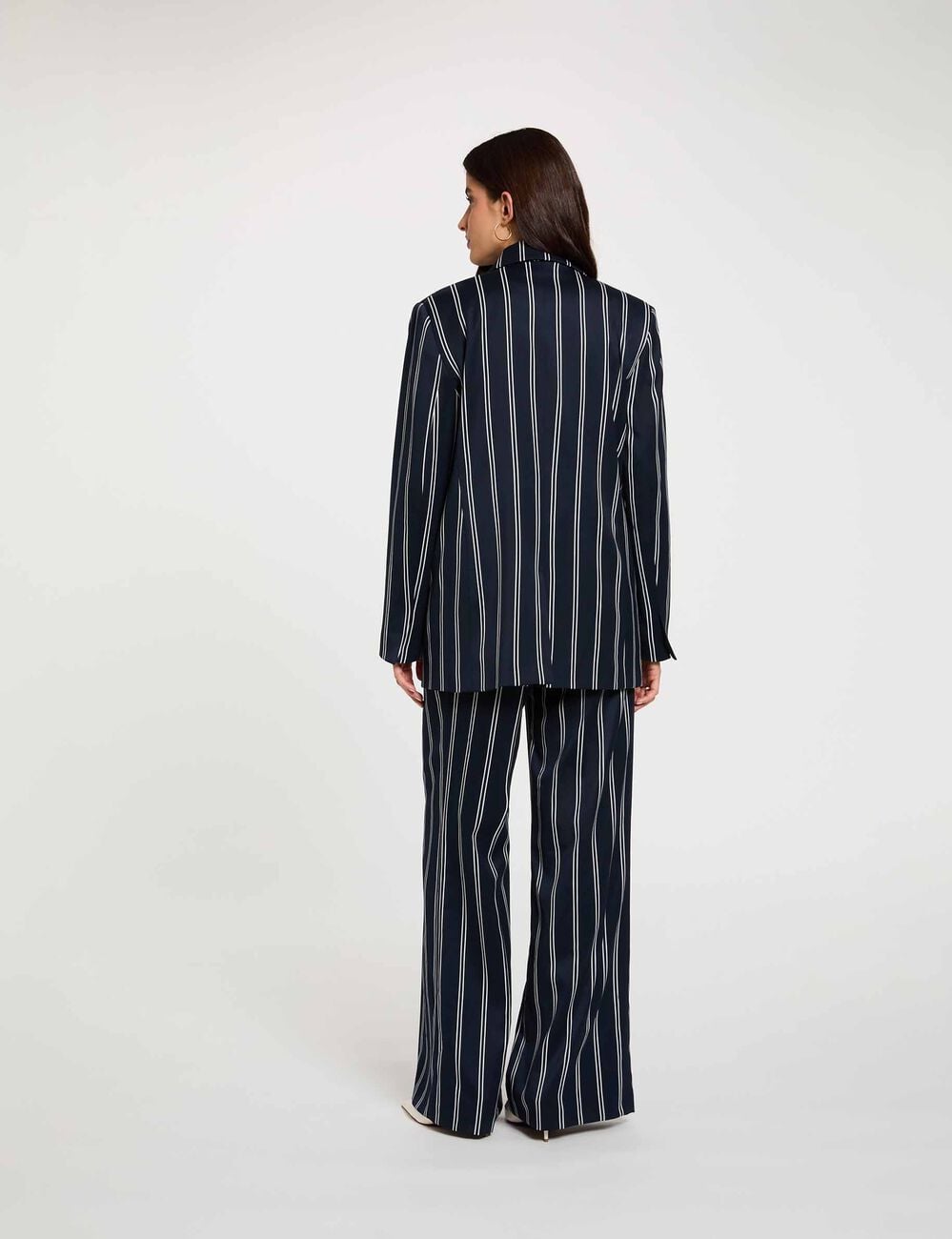 Blazer ray&eacute; col tailleur bleu marine femme