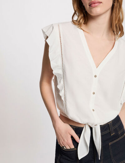 Chemise nou&eacute;e col v blanc femme