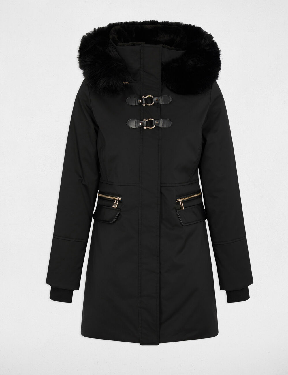 Parka droite mi-longue noir femme